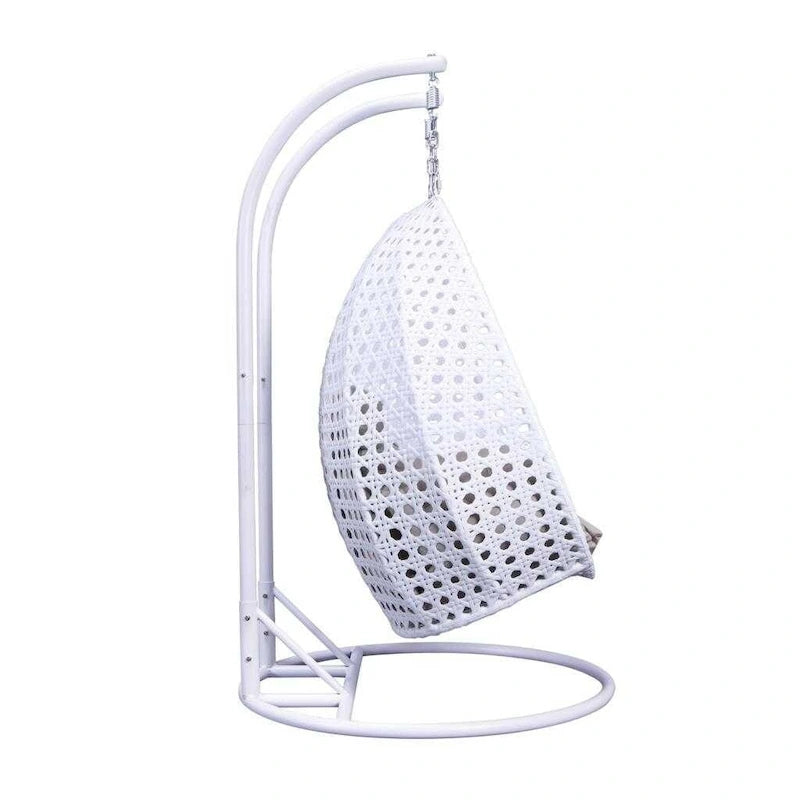 LeisureMod 2 Person Hanging Egg Chair with Stand - Outdoor/Indoor Rattan Wicker Patio Swing Hammock Lounger with Cushions