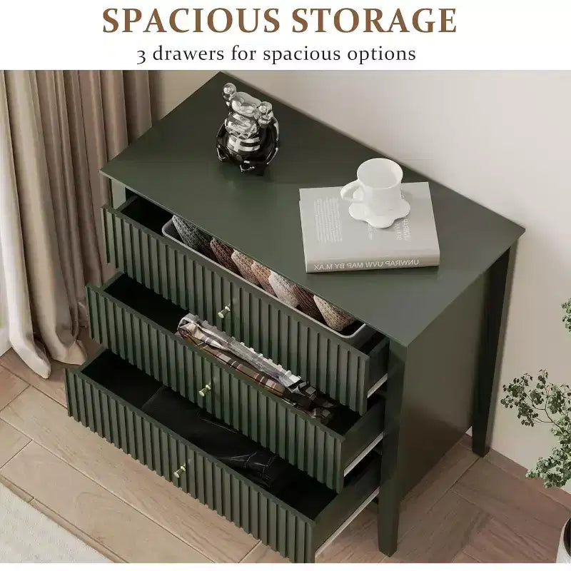 Comò Heynemo a 3 cassetti, comodino in legno verniciato alto 30 pollici con contenitore, ampia cassettiera moderna con guide a sfere