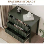 Comò Heynemo a 3 cassetti, comodino in legno verniciato alto 30 pollici con contenitore, ampia cassettiera moderna con guide a sfere