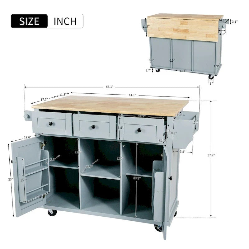 Kuchyňský vozík s výklopnou pracovní deskou z kaučukovníkového dřeva