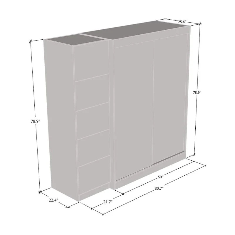 Roupeiro de 2 portas com espelho, frente de vidro, para 2 pessoas (cinzento / preto / branco)