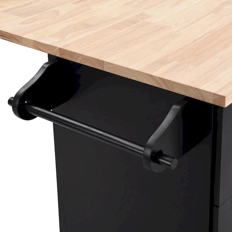 Ensemble îlot de cuisine TOPMAX avec rallonge rabattable et 2 places assises, ensemble table à manger avec étagère réglable, tiroirs et porte-serviettes