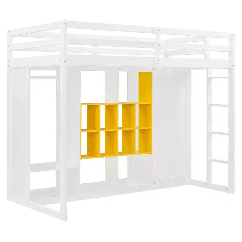 Lit mezzanine pour enfants avec armoire et étagères, cadre de lit mezzanine en bois avec meuble de rangement pour enfants et adolescents