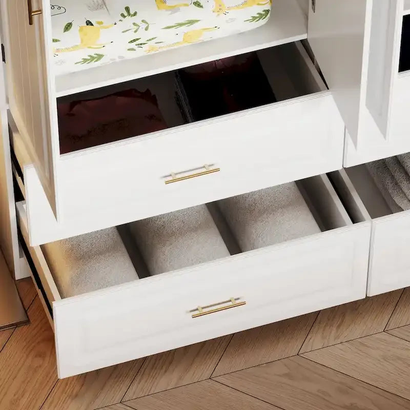 Kleiderschrank mit 93,9/74,2 Zoll Höhe, Hängebereich, Schubladen und Stauraum