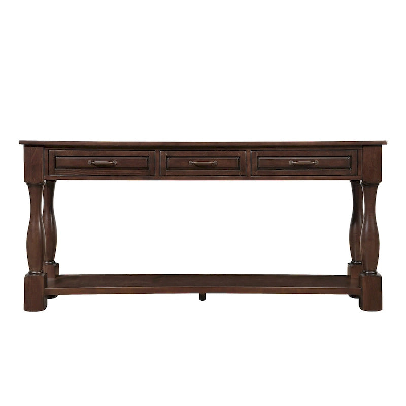 Consolle lunga in legno con 3 cassetti e 1 ripiano inferiore