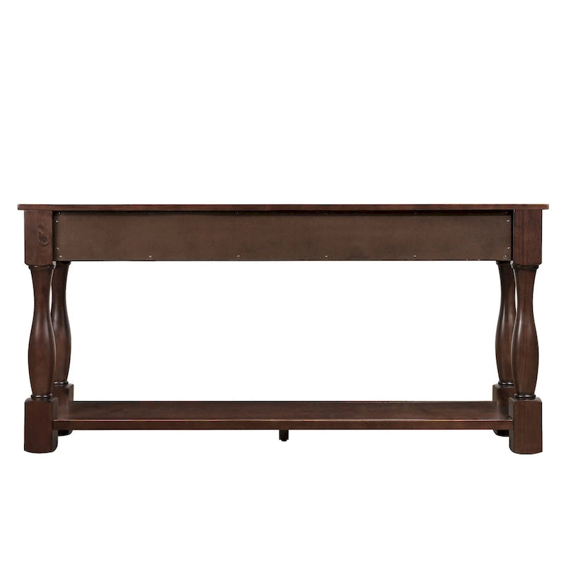 Consolle lunga in legno con 3 cassetti e 1 ripiano inferiore