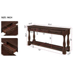 Consolle lunga in legno con 3 cassetti e 1 ripiano inferiore