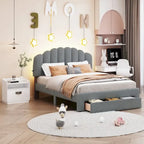 Letto a piattaforma imbottito in pile Teddy Queen Size con cassetto