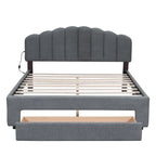 Letto a piattaforma imbottito in pile Teddy Queen Size con cassetto