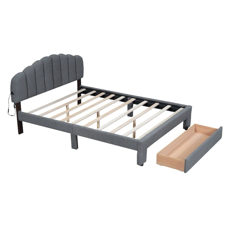 Letto a piattaforma imbottito in pile Teddy Queen Size con cassetto