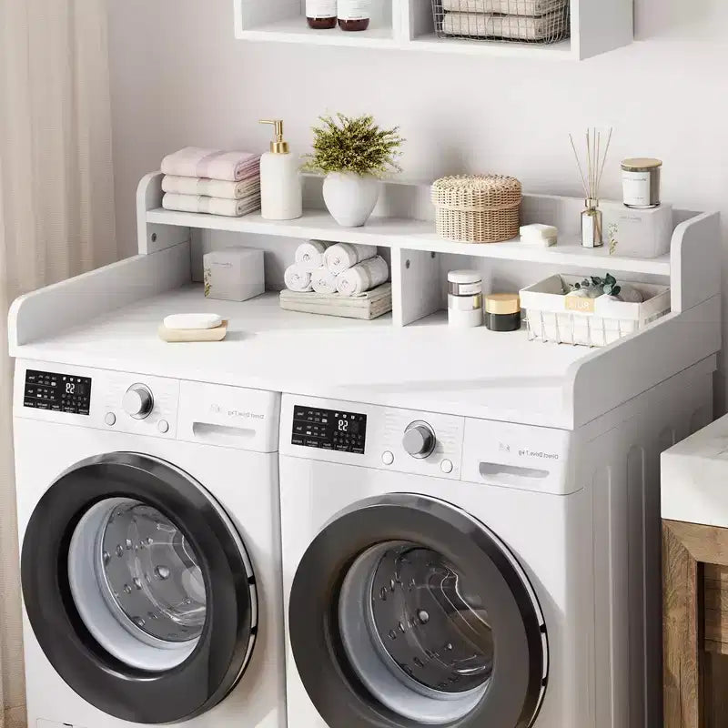 Plan de travail à 2 niveaux pour lave-linge et sèche-linge avec étagère ou tiroirs, couvre-plan de buanderie avec tapis antidérapant, dessus de 54X27.5 pour plier le linge
