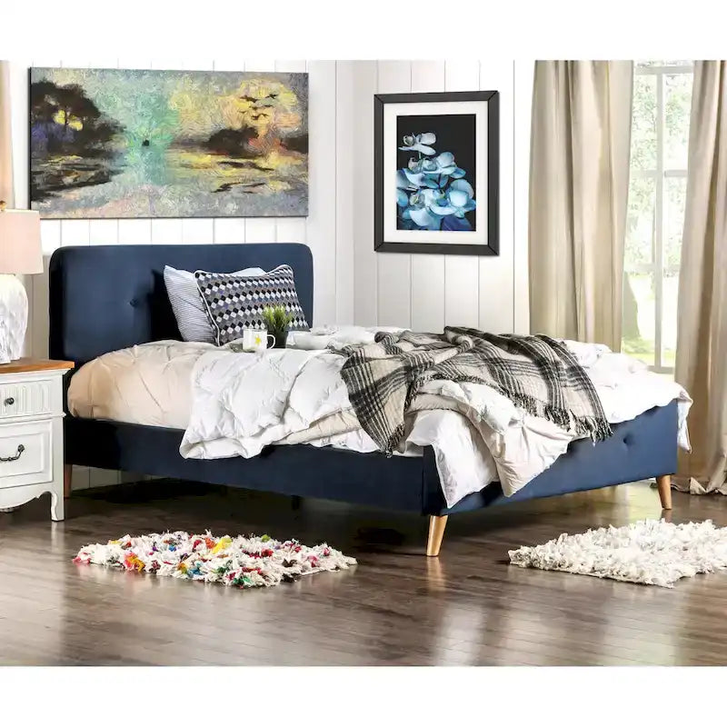  Celene Mid-century Modern Queen Fabric Platform Bed