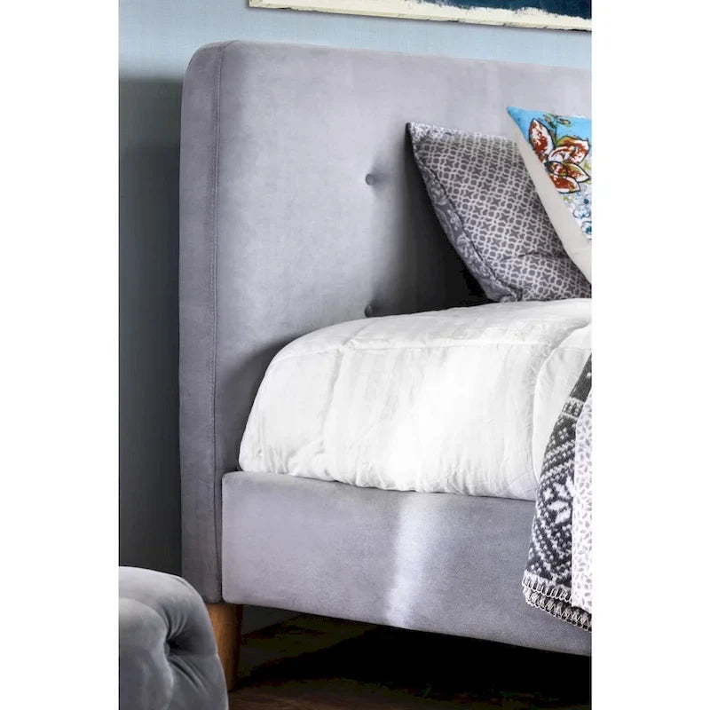 Letto matrimoniale in tessuto moderno di metà secolo con piattaforma