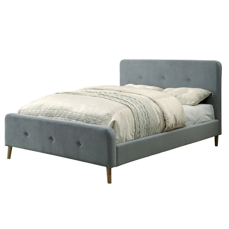 Letto matrimoniale in tessuto moderno di metà secolo con piattaforma