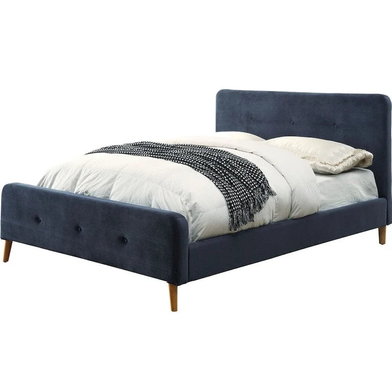 Letto matrimoniale in tessuto moderno di metà secolo con piattaforma