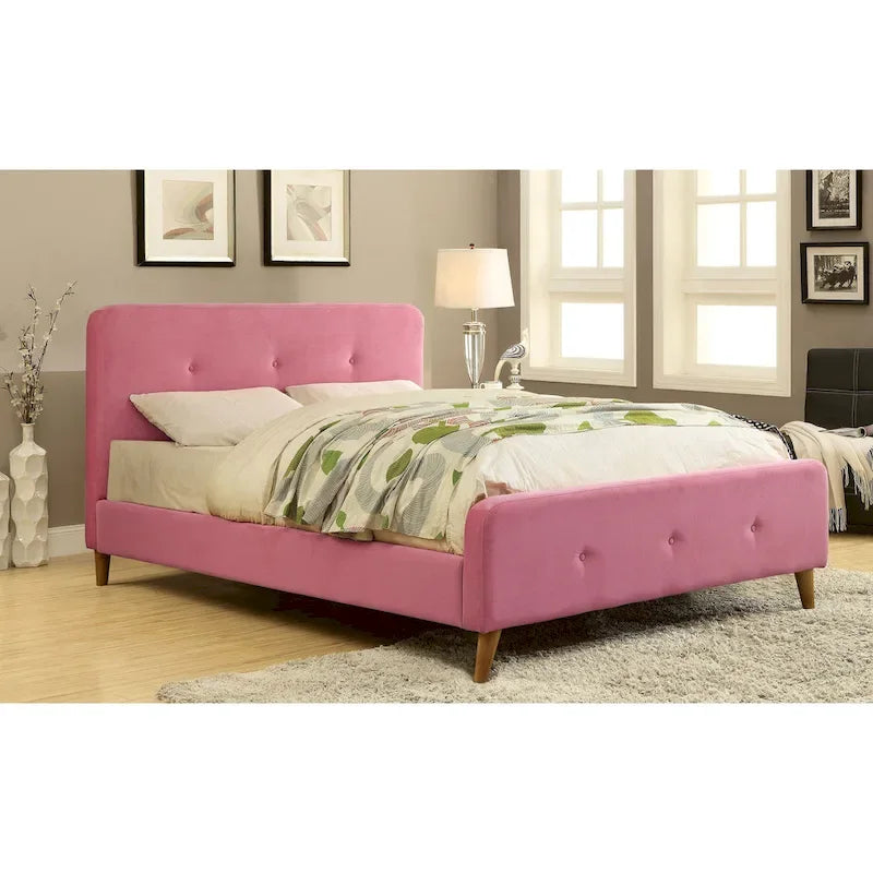 Letto matrimoniale in tessuto moderno di metà secolo con piattaforma