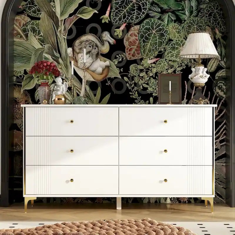Comò a 6 cassetti moderno bianco, comò in legno con cassetti, cassettiera contenitore in legno