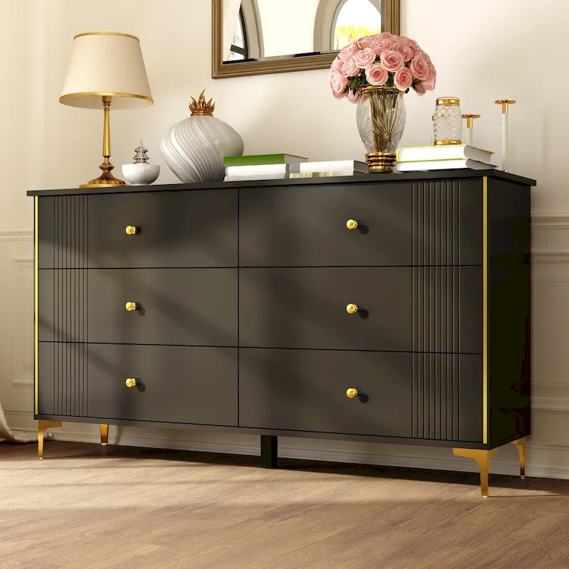 Comò a 6 cassetti moderno bianco, comò in legno con cassetti, cassettiera contenitore in legno