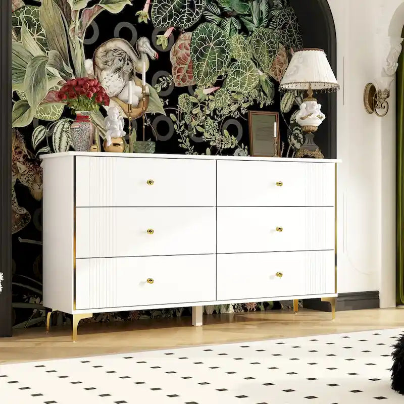 Comò a 6 cassetti moderno bianco, comò in legno con cassetti, cassettiera contenitore in legno