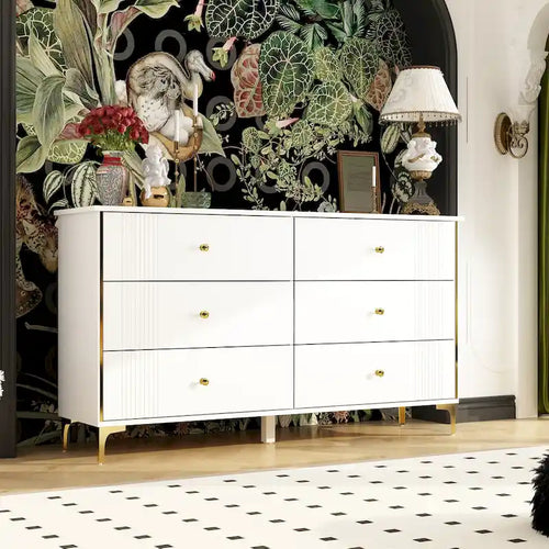 Comò a 6 cassetti moderno bianco, comò in legno con cassetti, cassettiera contenitore in legno