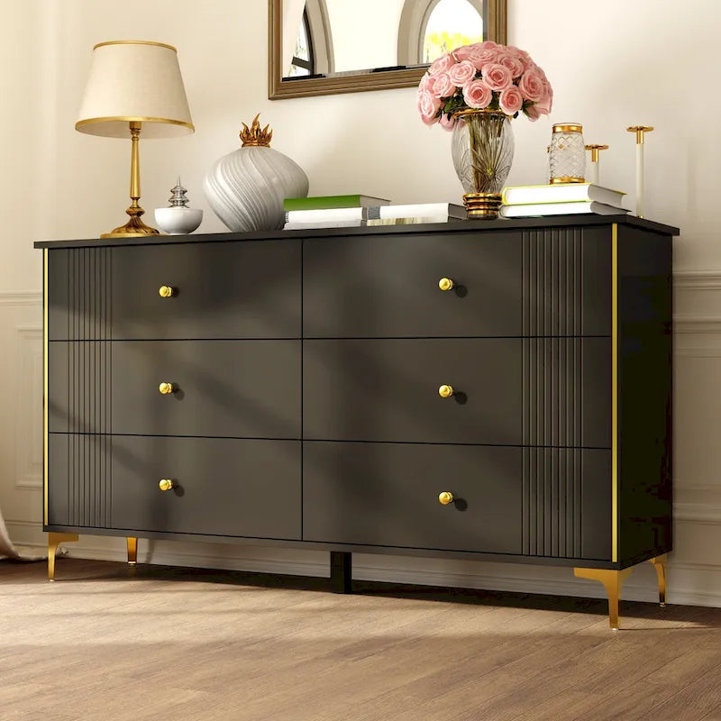 Comò a 6 cassetti moderno bianco, comò in legno con cassetti, cassettiera contenitore in legno