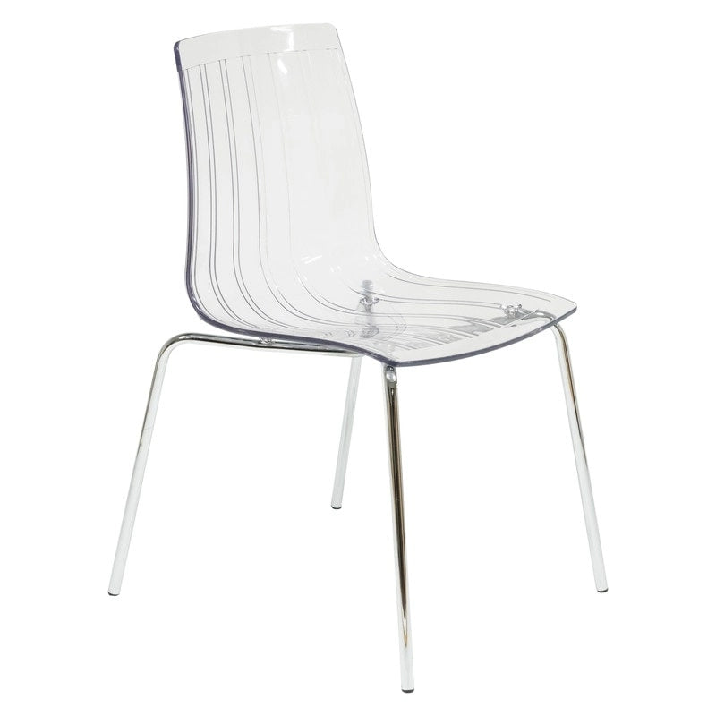 Sedia da pranzo Ralph in acrilico e plastica (set da 4) Gambe in metallo cromato Sedia laterale moderna trasparente per sala da pranzo e cucina