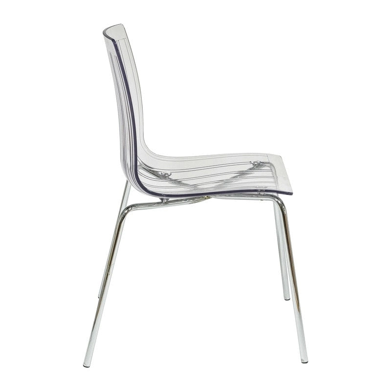 Sedia da pranzo Ralph in acrilico e plastica (set da 4) Gambe in metallo cromato Sedia laterale moderna trasparente per sala da pranzo e cucina