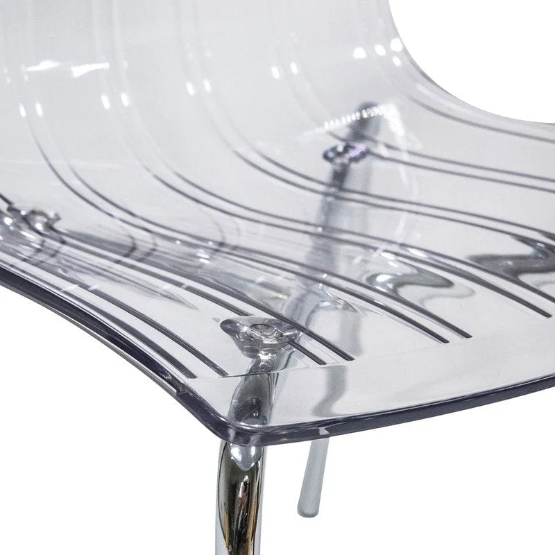Sedia da pranzo Ralph in acrilico e plastica (set da 4) Gambe in metallo cromato Sedia laterale moderna trasparente per sala da pranzo e cucina