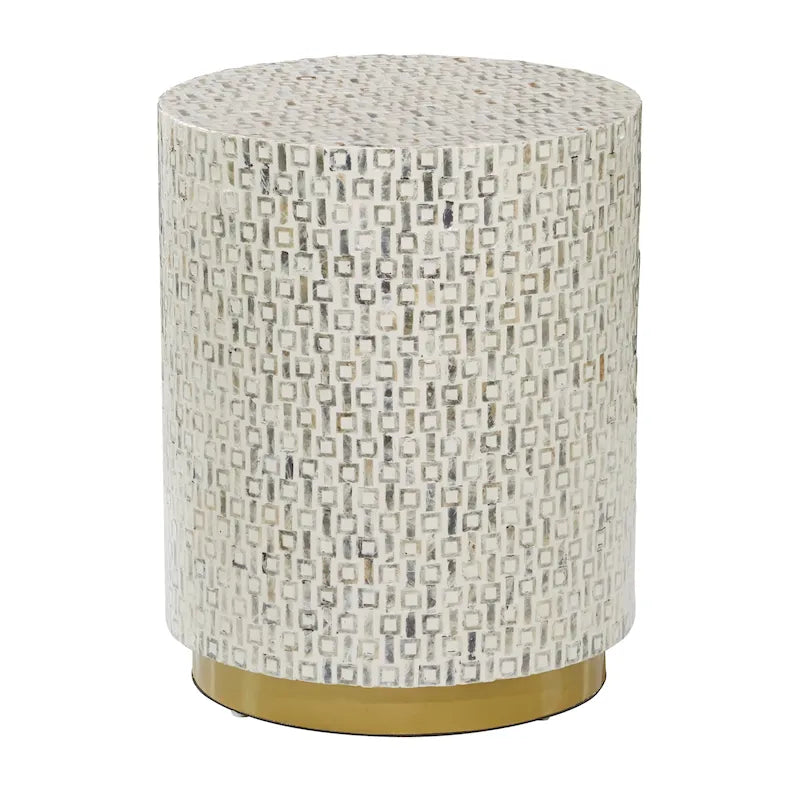 Tavolino d'appoggio con intarsi in madreperla, base dorata e motivi geometrici - Bianco, Grigio o Nero