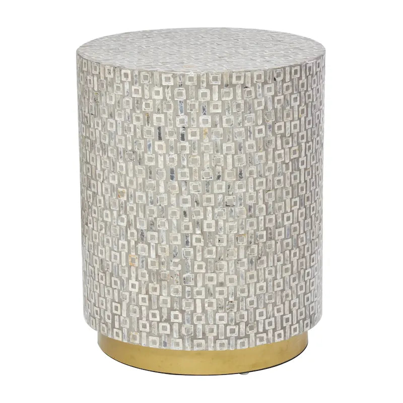 Tavolino d'appoggio con intarsi in madreperla, base dorata e motivi geometrici - Bianco, Grigio o Nero