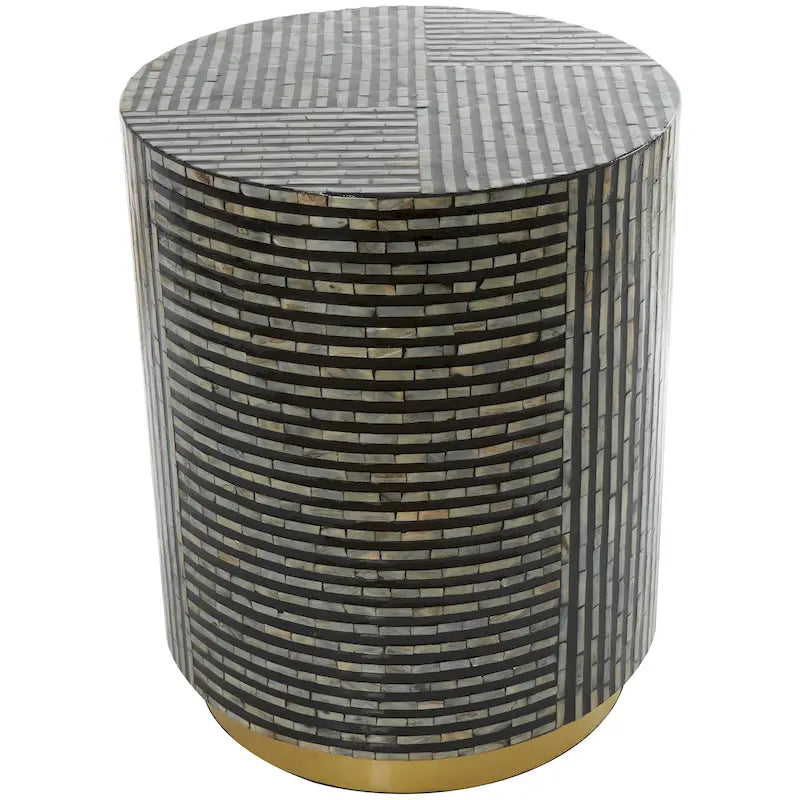 Tavolino d'appoggio con intarsi in madreperla, base dorata e motivi geometrici - Bianco, Grigio o Nero