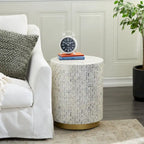 Tavolino d'appoggio con intarsi in madreperla, base dorata e motivi geometrici - Bianco, Grigio o Nero