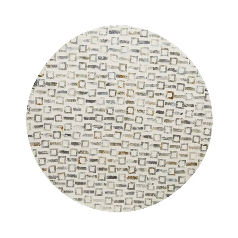 Tavolino d'appoggio con intarsi in madreperla, base dorata e motivi geometrici - Bianco, Grigio o Nero