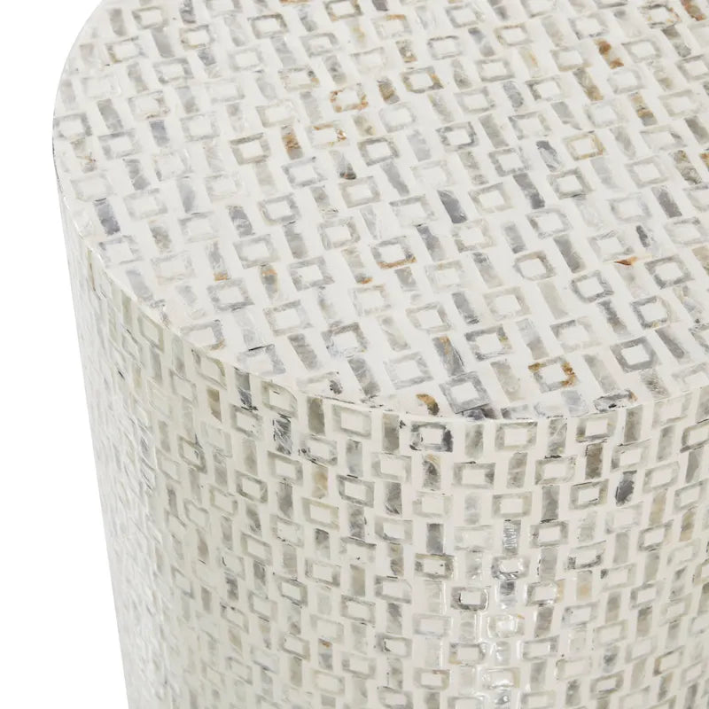 Tavolino d'appoggio con intarsi in madreperla, base dorata e motivi geometrici - Bianco, Grigio o Nero