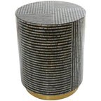 Tavolino d'appoggio con intarsi in madreperla, base dorata e motivi geometrici - Bianco, Grigio o Nero