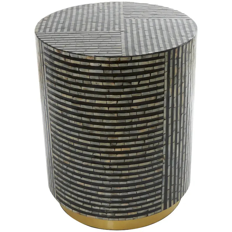 Tavolino d'appoggio con intarsi in madreperla, base dorata e motivi geometrici - Bianco, Grigio o Nero