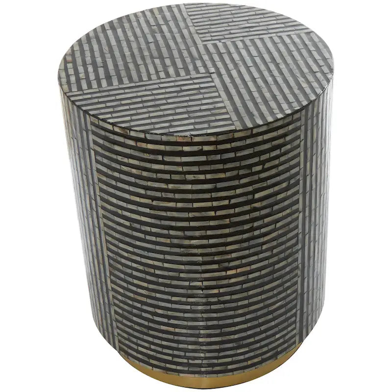 Tavolino d'appoggio con intarsi in madreperla, base dorata e motivi geometrici - Bianco, Grigio o Nero