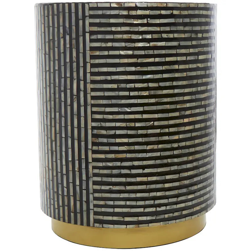 Tavolino d'appoggio con intarsi in madreperla, base dorata e motivi geometrici - Bianco, Grigio o Nero