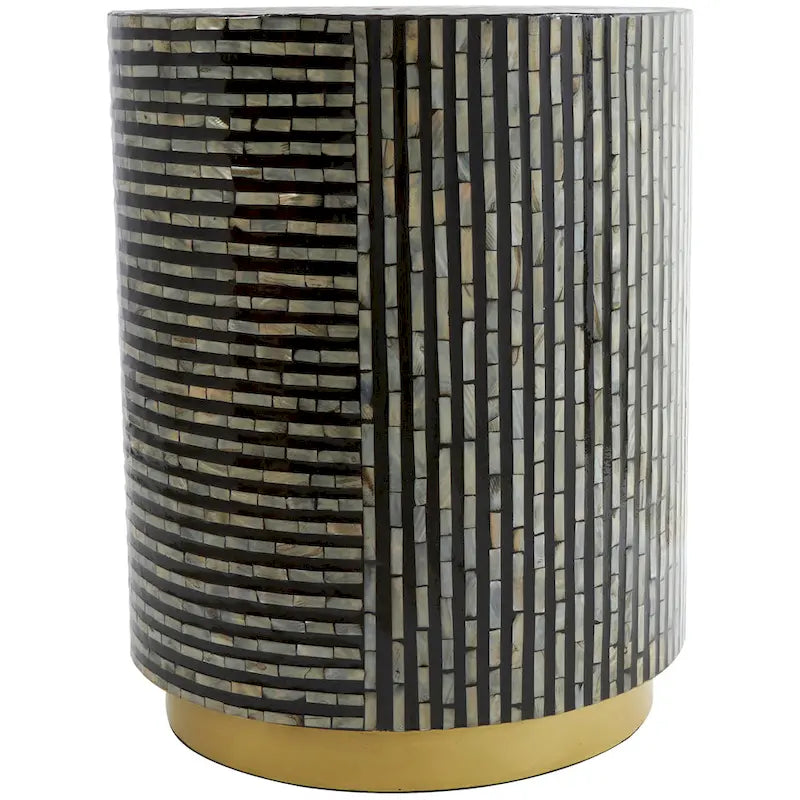 Tavolino d'appoggio con intarsi in madreperla, base dorata e motivi geometrici - Bianco, Grigio o Nero