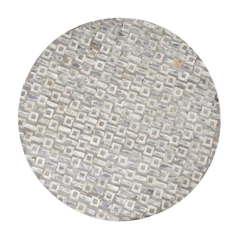 Tavolino d'appoggio con intarsi in madreperla, base dorata e motivi geometrici - Bianco, Grigio o Nero