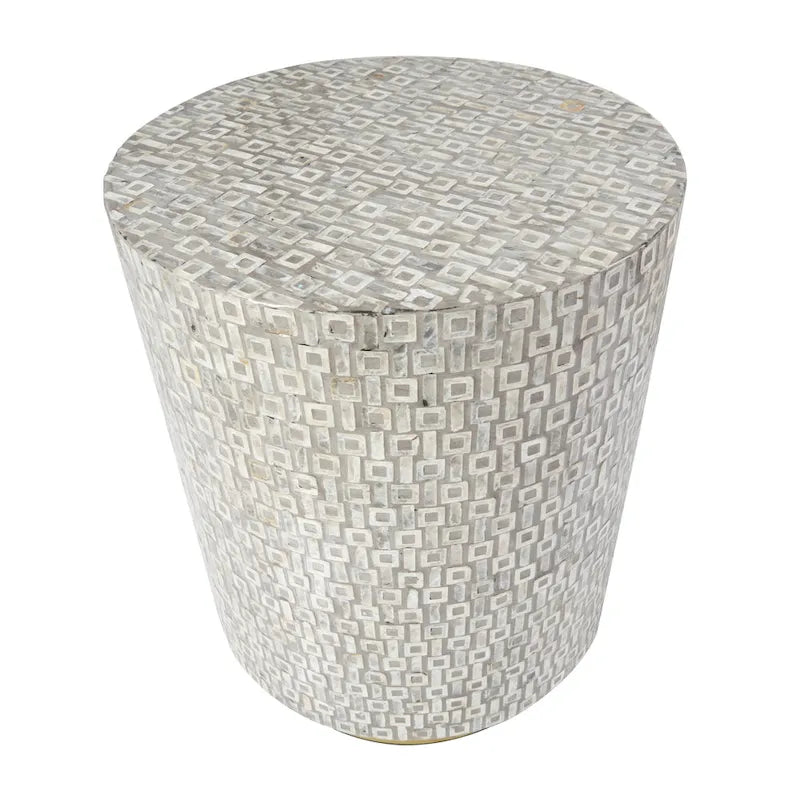 Tavolino d'appoggio con intarsi in madreperla, base dorata e motivi geometrici - Bianco, Grigio o Nero