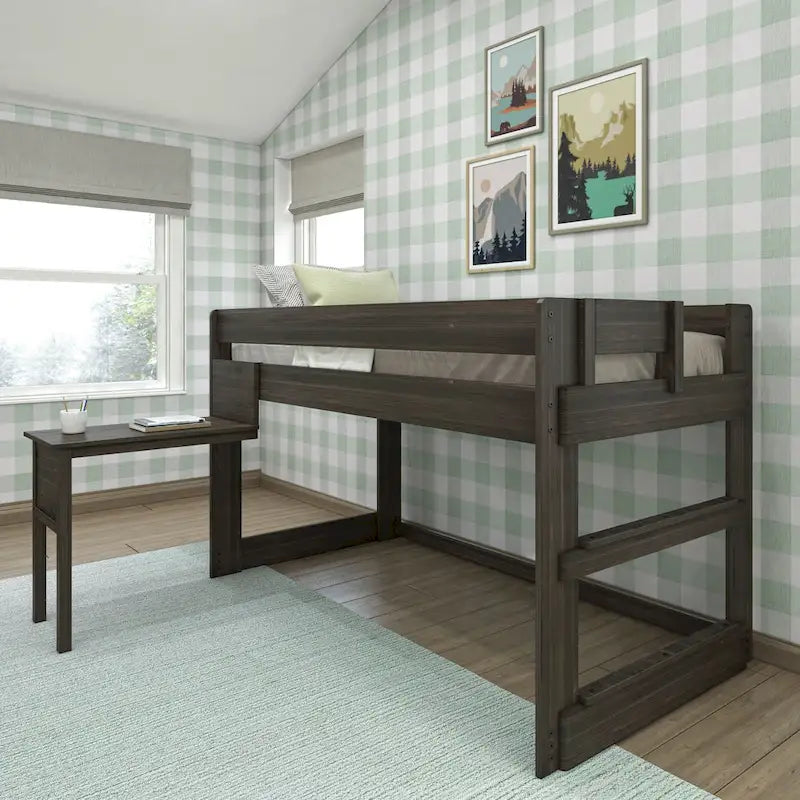  Farmhouse Twin-Size Low Loft with Hook-on Desk