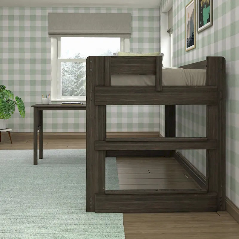 Letto a soppalco basso per ragazzi con scrivania a incastro (stile rustico)