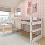 Letto a soppalco basso per ragazzi con scrivania a incastro (stile rustico)