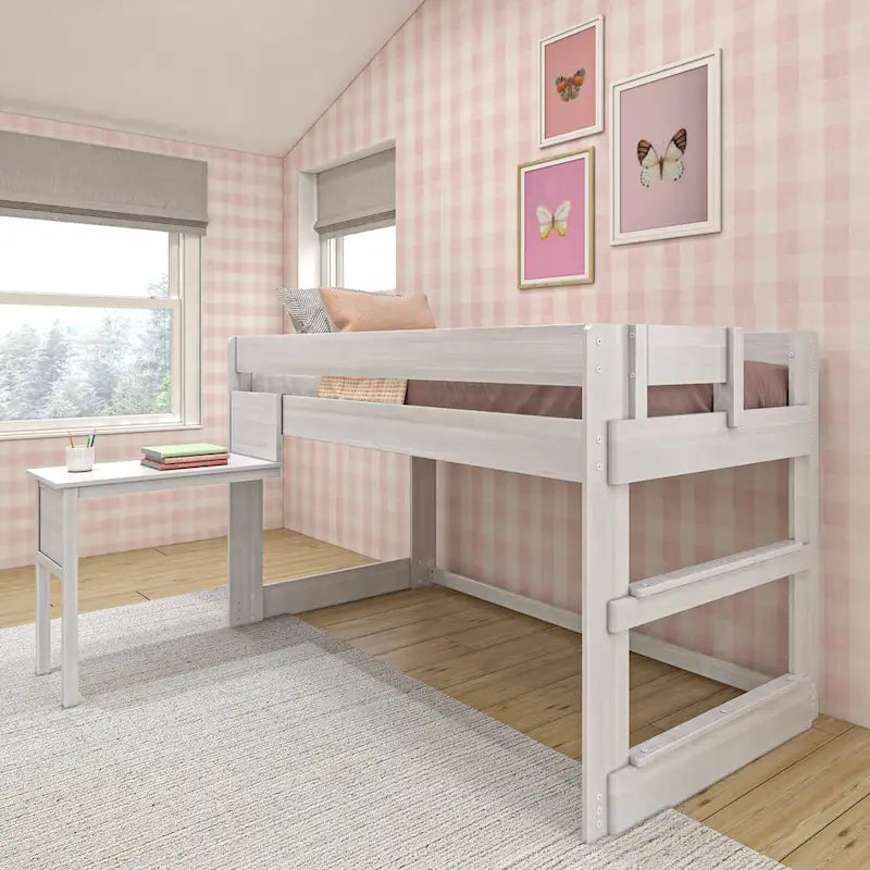 Letto a soppalco basso per ragazzi con scrivania a incastro (stile rustico)