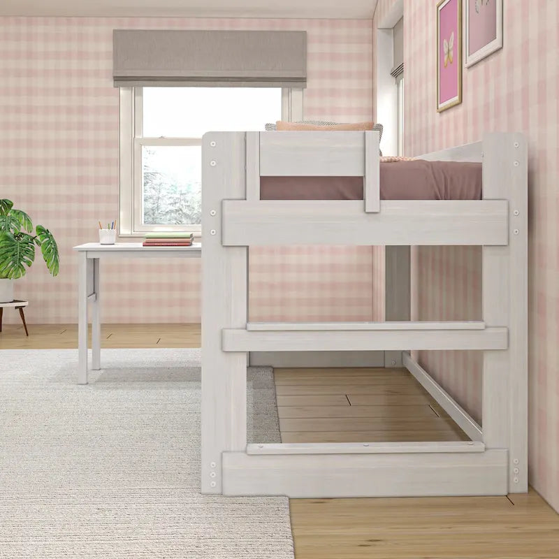 Letto a soppalco basso per ragazzi con scrivania a incastro (stile rustico)