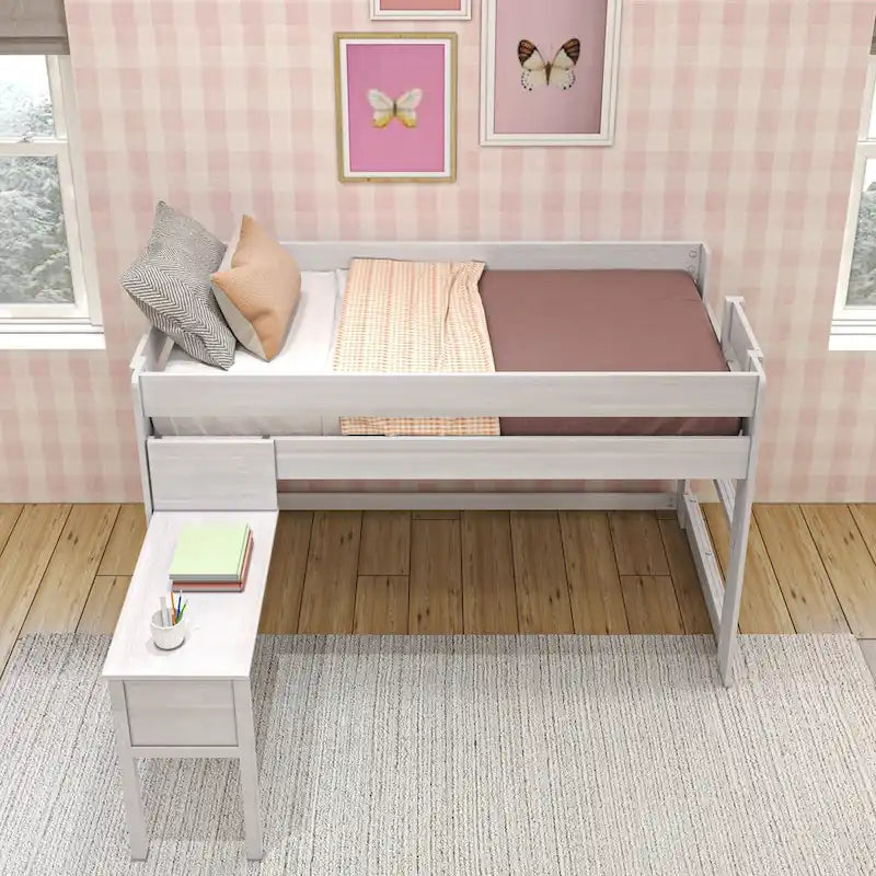 Letto a soppalco basso per ragazzi con scrivania a incastro (stile rustico)