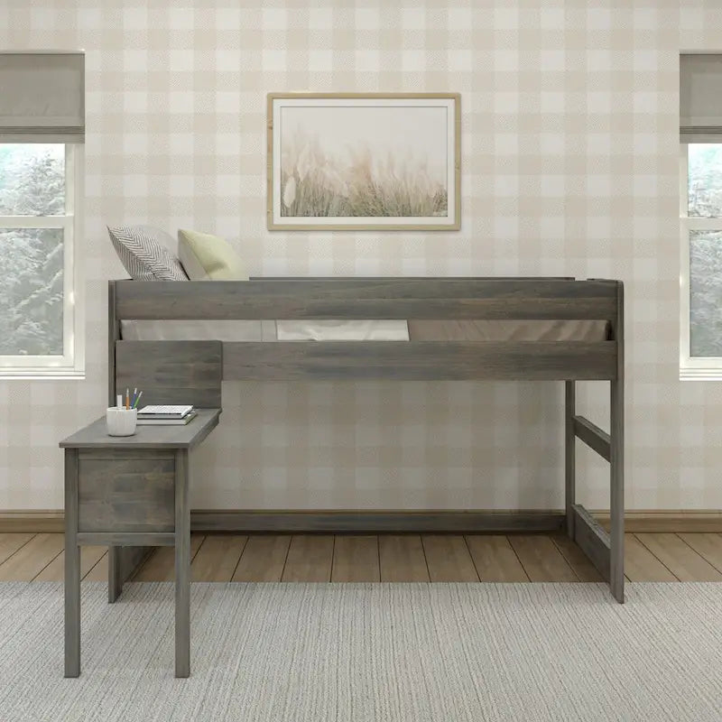 Letto a soppalco basso per ragazzi con scrivania a incastro (stile rustico)
