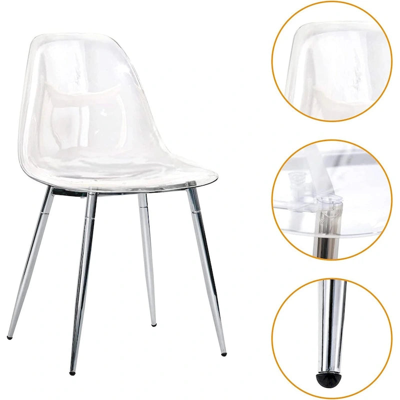 Sedie d'Appoggio Moderne con Scocca in Plastica e Gambe in Metallo, Trasparenti
