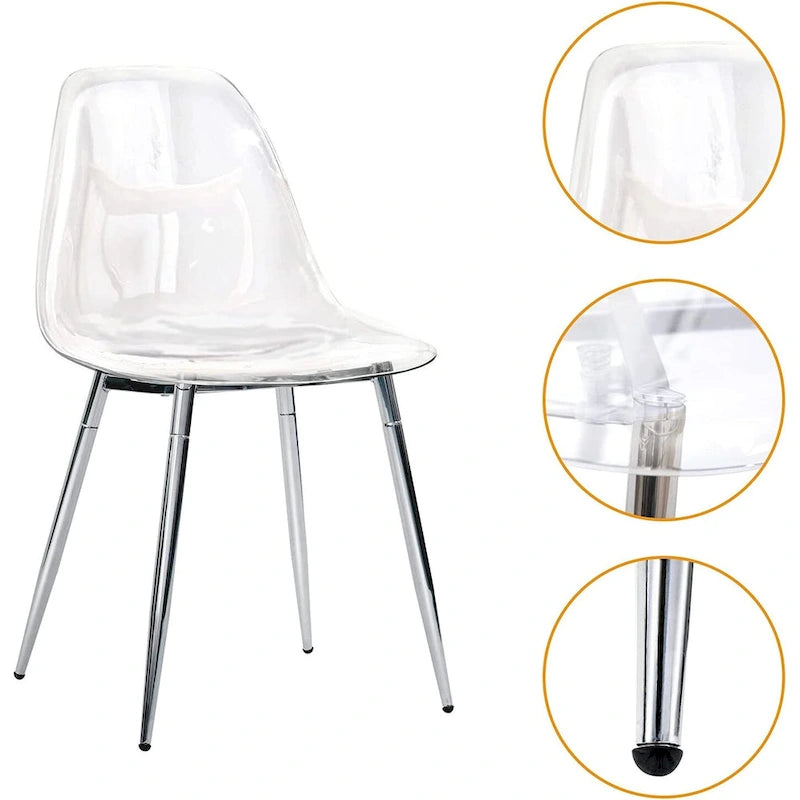Sedie d'Appoggio Moderne con Scocca in Plastica e Gambe in Metallo, Trasparenti